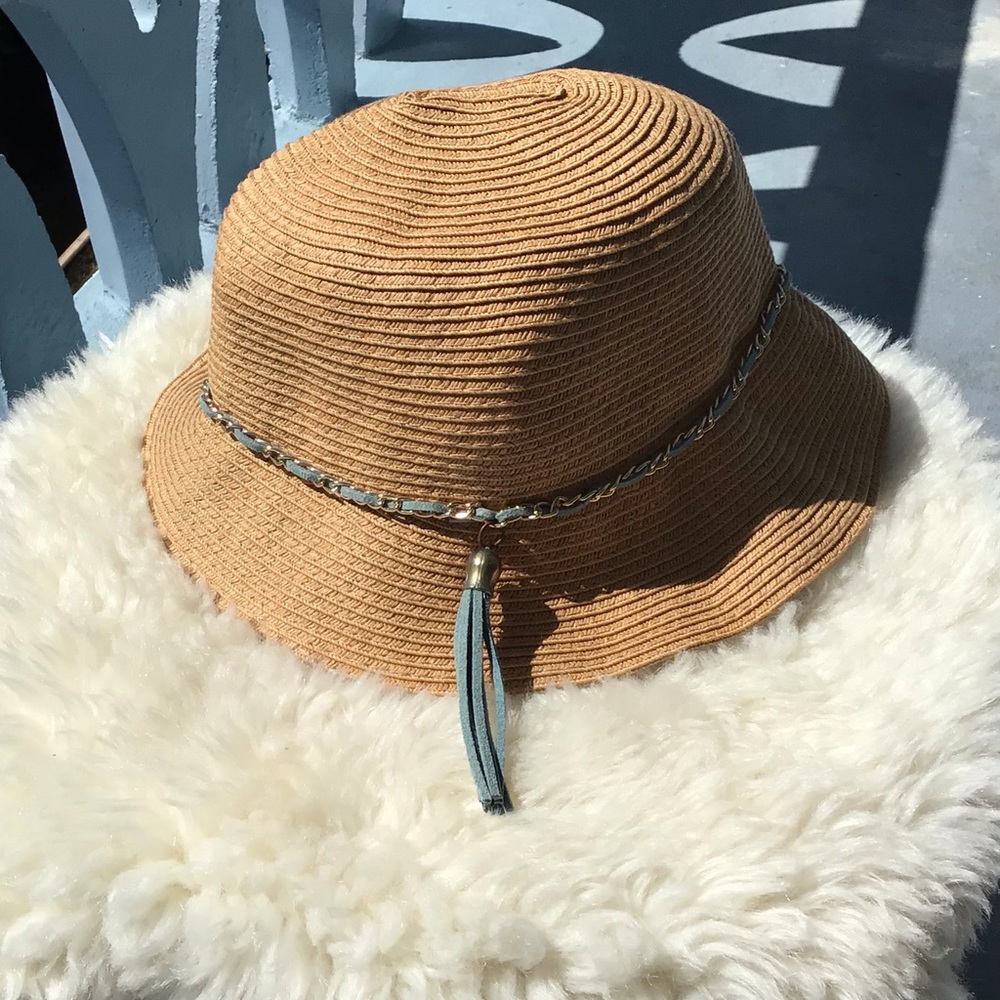 John Callanan Permanent Vacation Bucket Hat with Blue Suede Crown Decor